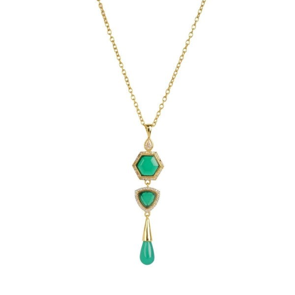 Lila Rasa Timeless Radiance Green Onyx & CZ Earrings & Necklace Party Set