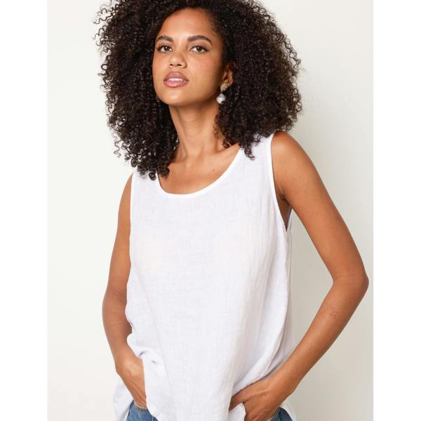 Blue Vanilla Jersey Back Linen Woven Front Sleeveless Top