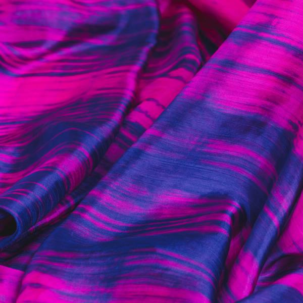Fuchsia & Blue Brushstroke Silk Scarf – Hand-Dyed Mulberry Silk, Statement & Party Wrap