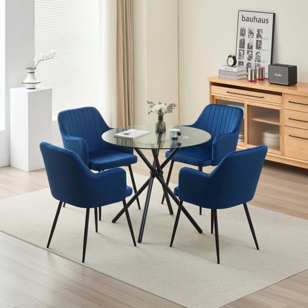 Outdoor Living New York Dining Table with 4 Charlotte Velvet Chairs - Blue