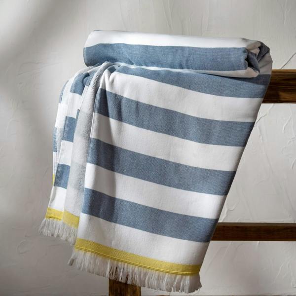 Navy Striped Beach Towels - stripe, lightweight, bedroom detail | Soak and Sleep