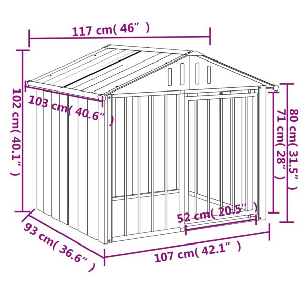 Berkfield Dog House with Roof Black 117x103x102 cm Galvanised Steel