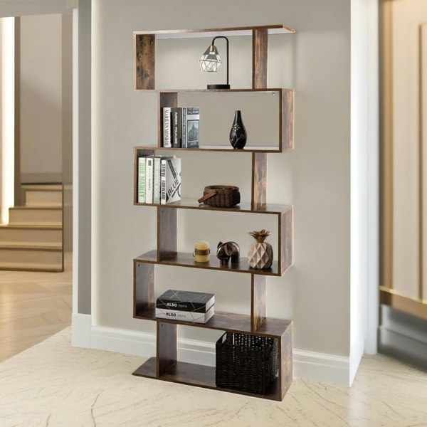 Rafaelo Mobilia Industrial 6 Compartment Book Shelf Rustic Brown