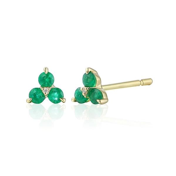 Sarah Layton Three Stone Emerald & Diamond Stud Earrings - 9ct Yellow Gold - NTE2173ED-9YG