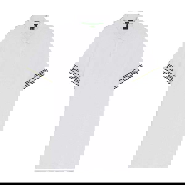 Boss Mens Zone Stripe Cuffed Slim Polo Shirt - White - 