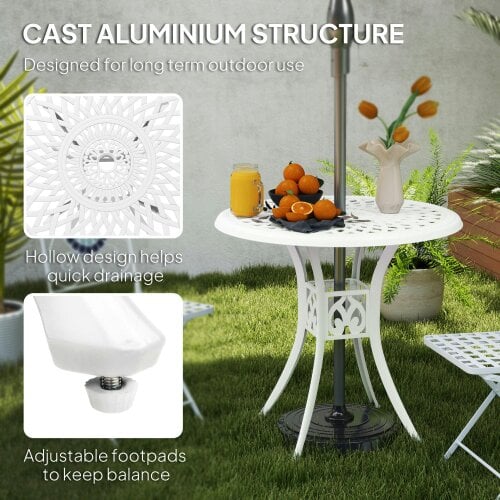 Wyld Haus Kenofa Cast Aluminium White Round Garden Dining Table With Parasol Hole