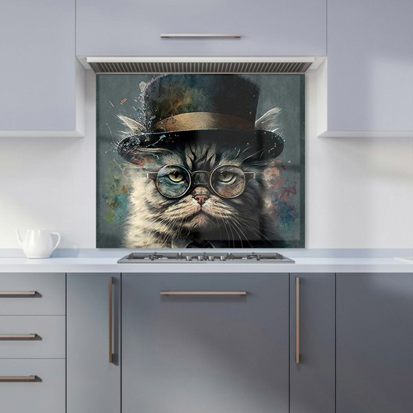 Warren Reed - Designer Selkirk Rex Cat With Glasses Splashart Kitchen Splashback