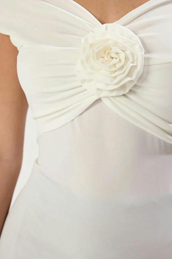 WOVCOR Fitted Stretch Knit Blouse with Rose Detail