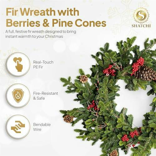 80cm Green Fir Christmas Wreath with Berries and Pine Cones for Door or Indoor Display image 4