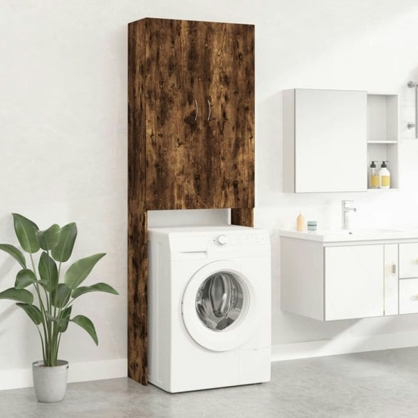 Berkfield Washing Machine Cabinet Smoked Oak 64x25.5x190 cm