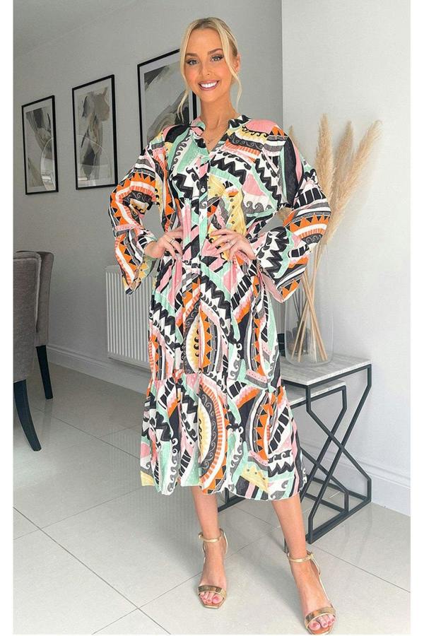 Janiyah Printed Midi Dress - Black