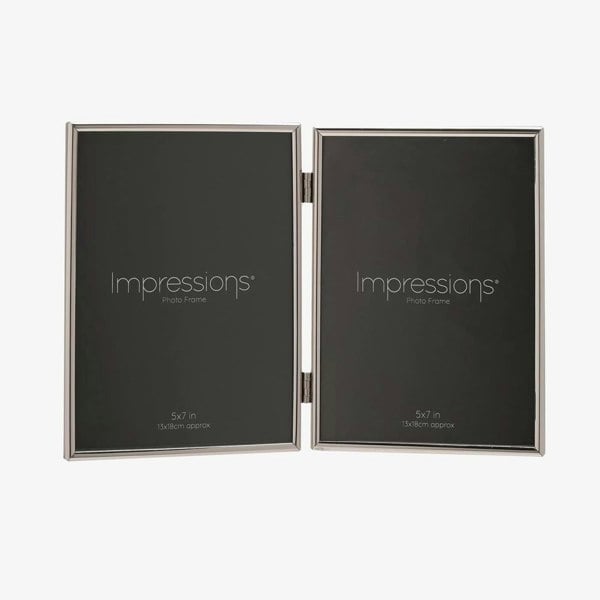 T. H. Baker Impressions Silver Plated 5x7 Inch Double Photo Frame 8174