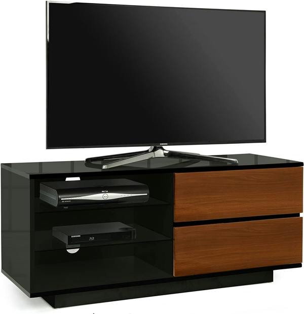 Centurion Supports GALLUS High Gloss Black with 2-Walnut Drawers for 32"-55" LED/OLED/LCD TV Cabinet - FULLY ASSEMBLED