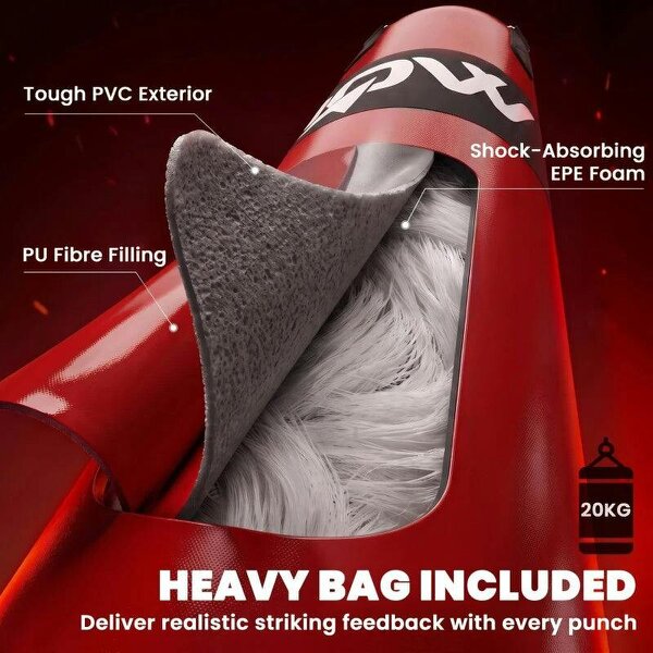 Punching Bag with Stand for Adults, Freestanding Boxing Stand with Heavy Bag and Weight Plate Storage, Red