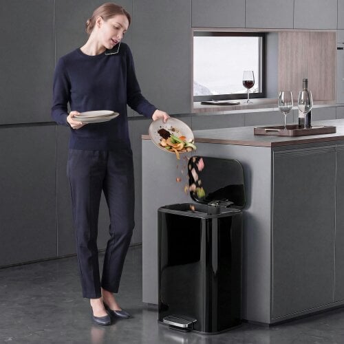 HOMCOM 50L Kitchen Bin, Pedal Bin with Removable Bucket, High Gloss Black