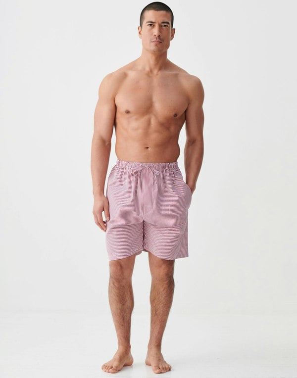 British Boxers Men's Crisp Cotton Sleep Shorts – St James Red Pinstripe