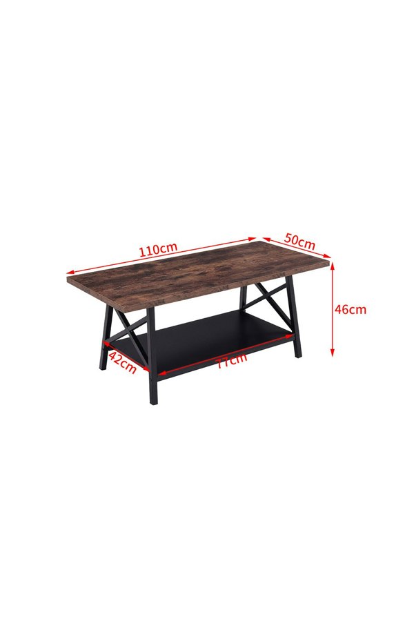 Living and Home 2 Tier Industrial Style Coffee Table with Storage Shelf