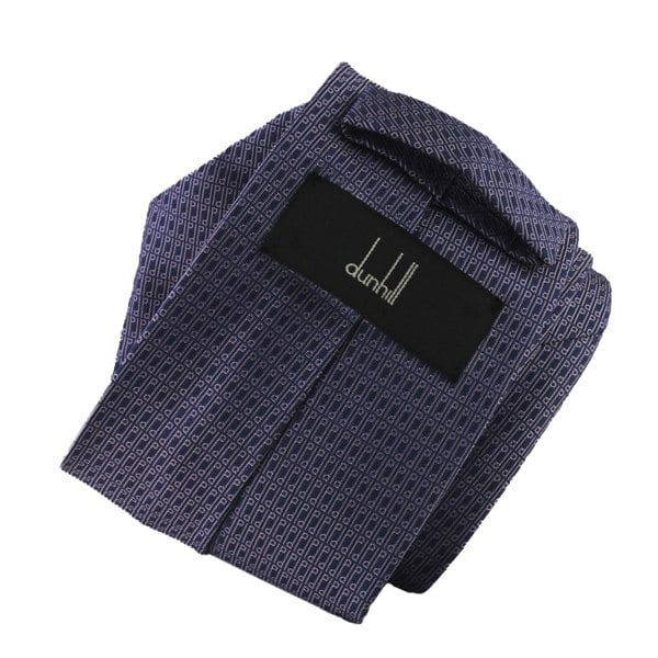 Dunhill luxurious woven mulberry silk tie in a repeat Dunhill longtail d logo pattern