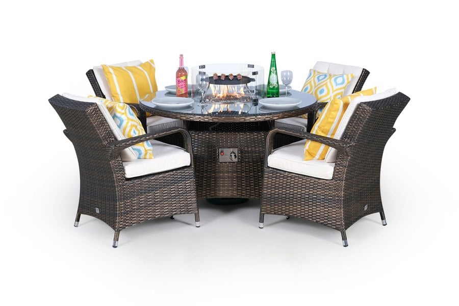 Giardino Arizona Fire Pit 4 Seater Round Rattan Dining Set