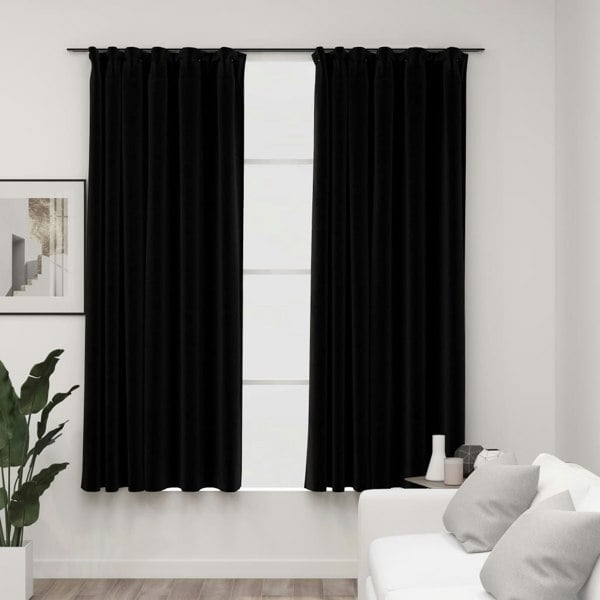 Berkfield Linen-Look Blackout Curtains with Hooks 2 pcs Black 140x175 cm