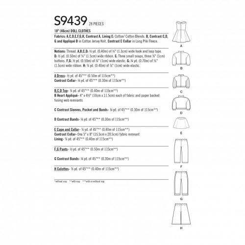 Simplicity Sewing Pattern 9439, Doll Clothes OS (One Size) - Easy