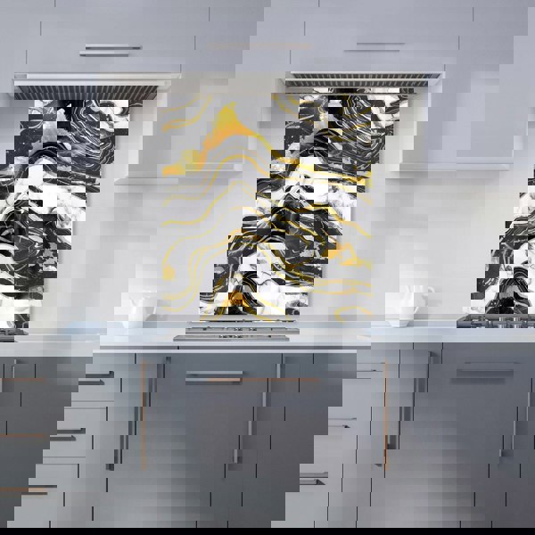 Warren Reed - Designer Black And Gold Marble Effect Kitchen Splashback