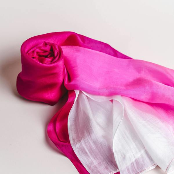 Hot Pink Ombre Silk Scarf – Hand-Dyed Mulberry Silk, Summer Wedding & Evening Wrap