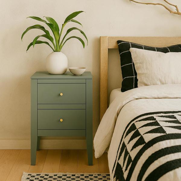 Wyld Haus Roma Pigeon Grey Wood Two Drawer Bedside Table