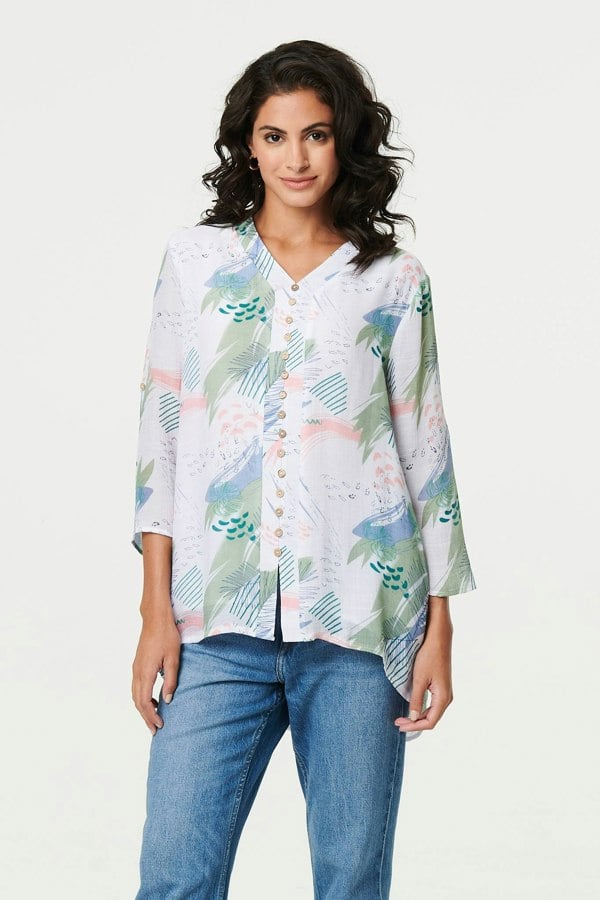 Sage | Abstract 3/4 Sleeve Relaxed Blouse
