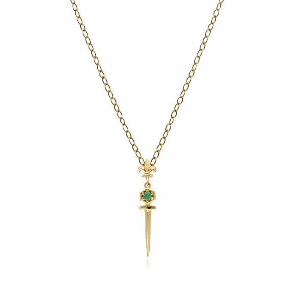 132P1767019 ECFEW™ Emerald Sword Pendant Necklace In 9ct Yellow Gold 1