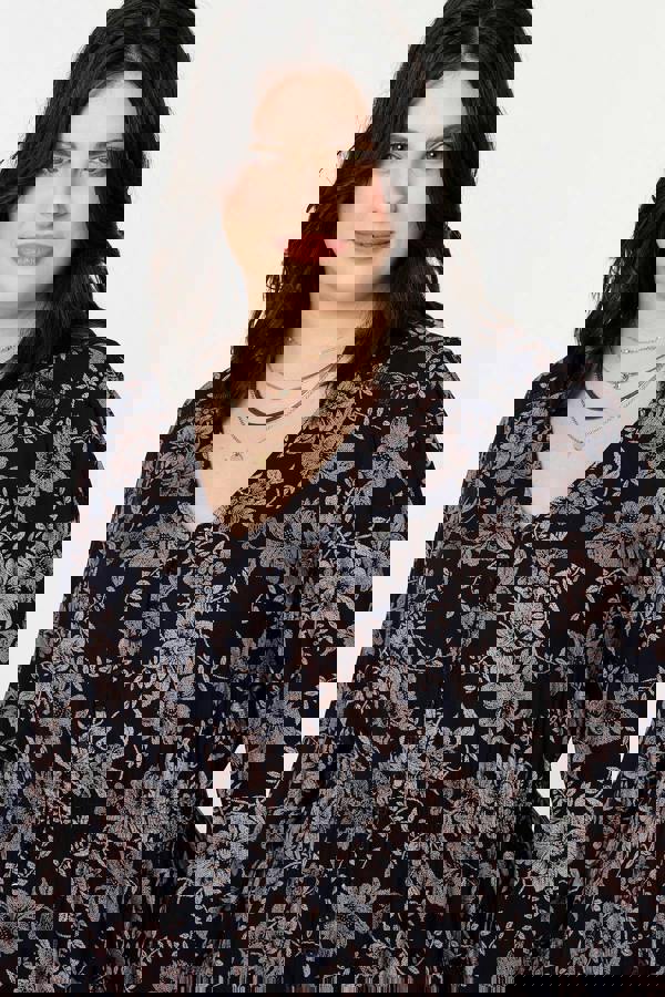 Navy | Curve Floral Lace Long Sleeve Maxi Dress