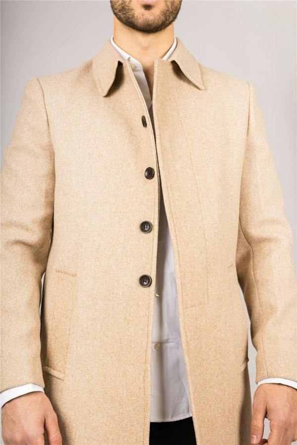 Infinity Leather Men's Wool Blend Classic Collar Beige Overcoat