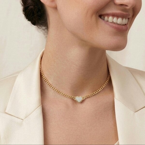 BLOOMTINE Loves Frequency™ 18K Solid Gold Diamond Heart Choker Necklace