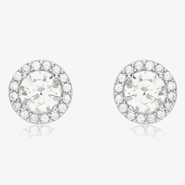 T. H. Baker 9ct White Gold Round Halo Stud Earrings 5.59.0412