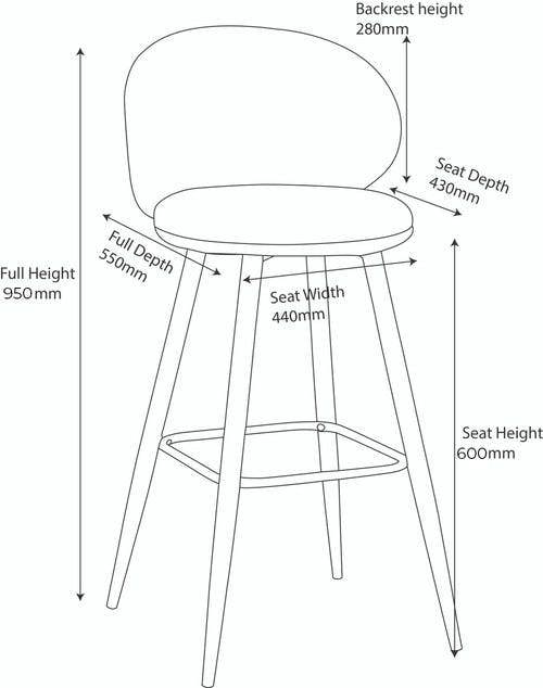 Lamboro Roma White Boucle Fixed Height Bar Stool with Black Legs & Curved Backrest, 66cm