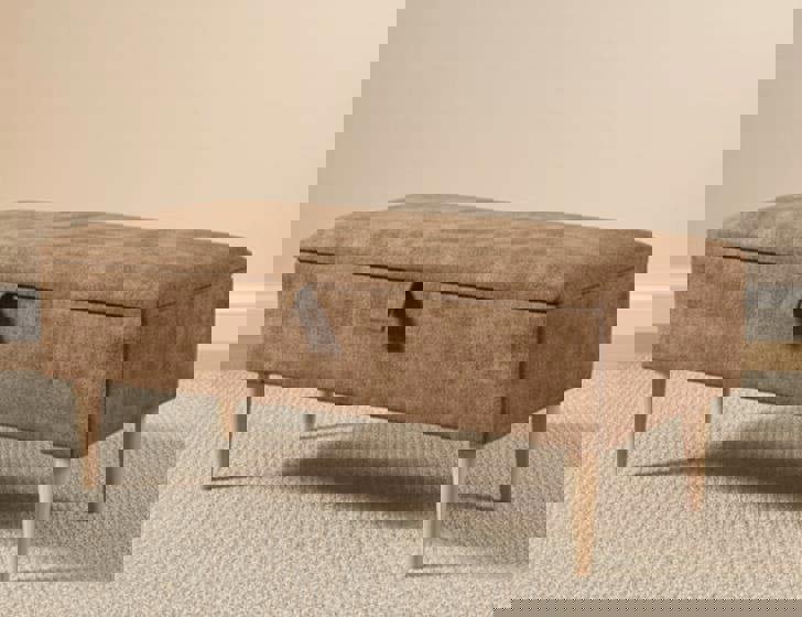 PREMIUM BROWN COFFEE TABLE STORAGE BOX BENCH | OTTOMAN BENCH | PLAIN LID FOOTSTOOL - ISTOOLS