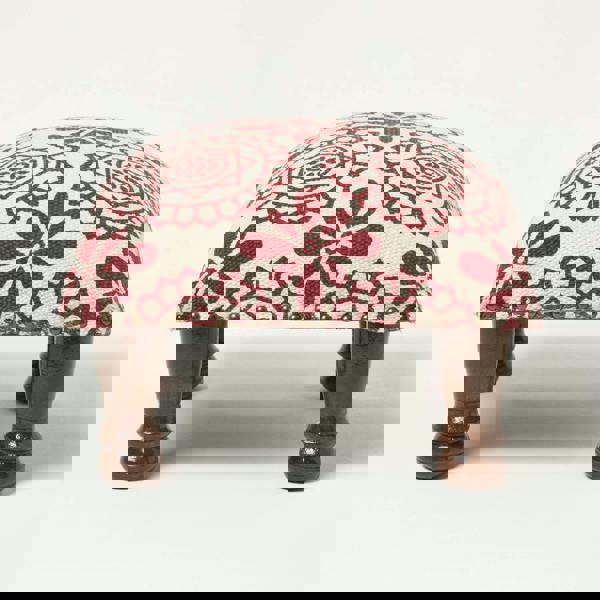 HOMESCAPES Cassia Red Geometric Footstool