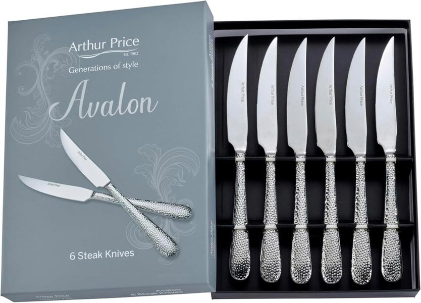 Arthur Price 'Avalon' Box of 6 Steak Knives - Stainless Steel / Boxed