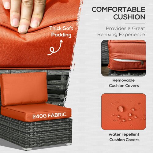 Wyld Haus Yodosu Grey Rattan 5 Seater Outdoor Sofa Set with Orange Cushions