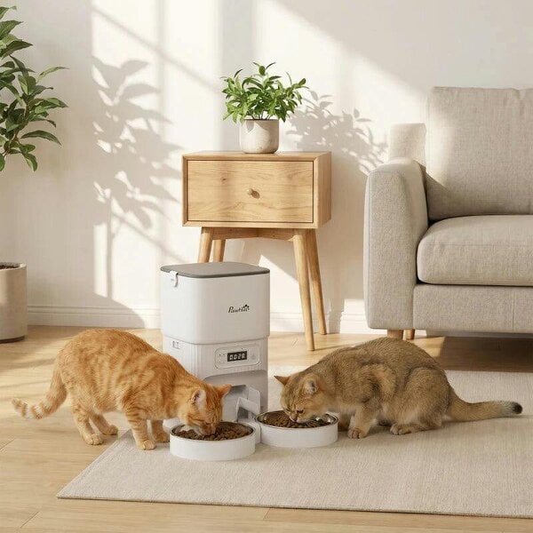 Automatic Cat Feeder Timed Portion Control Pet Food Dispenser with 2 Stainless Steel Bowls