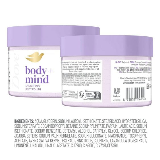 Dove Body+ Mind Body Scrub 6x95ml French Lavender & Oat Milk Exfoliating Scrub