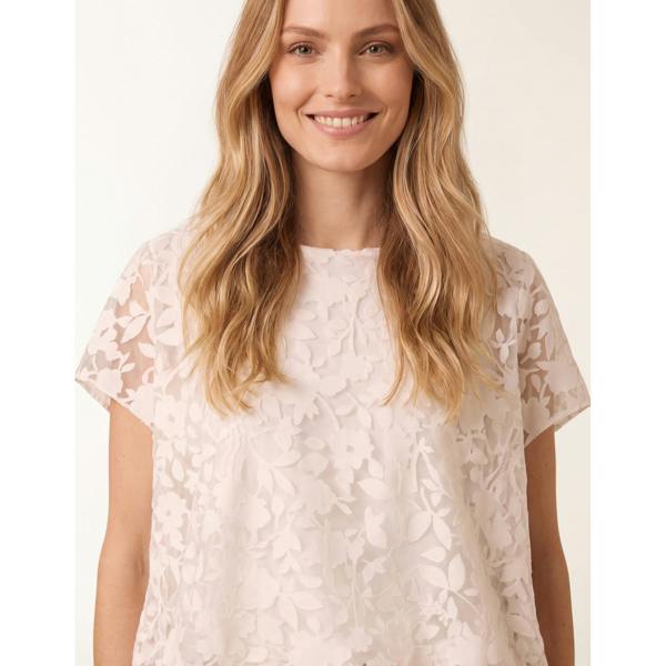 Blue Vanilla Floral Sheer Overlay Top
