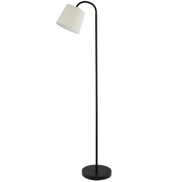 Designer Chic Standing Floor Lamp in Matte Black with White Cotton Fabric Shade Image 2