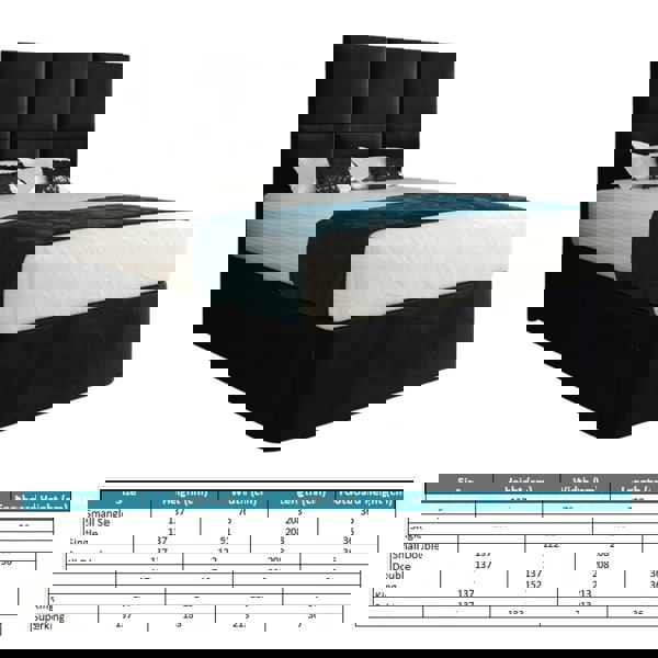 Casa Magna Caprio Upholserted Floorstanding Headboard With Divan Bed Frame - Black