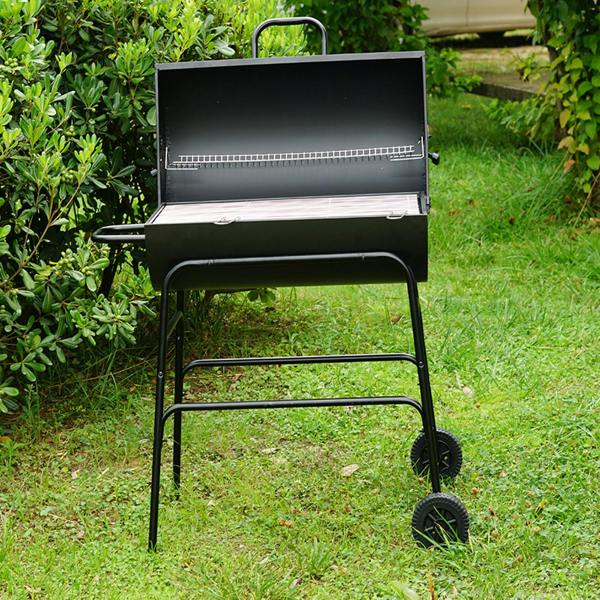 Gr8 Garden Large Oil Drum Charcoal BBQ Grill with Warming Rack and Wheels