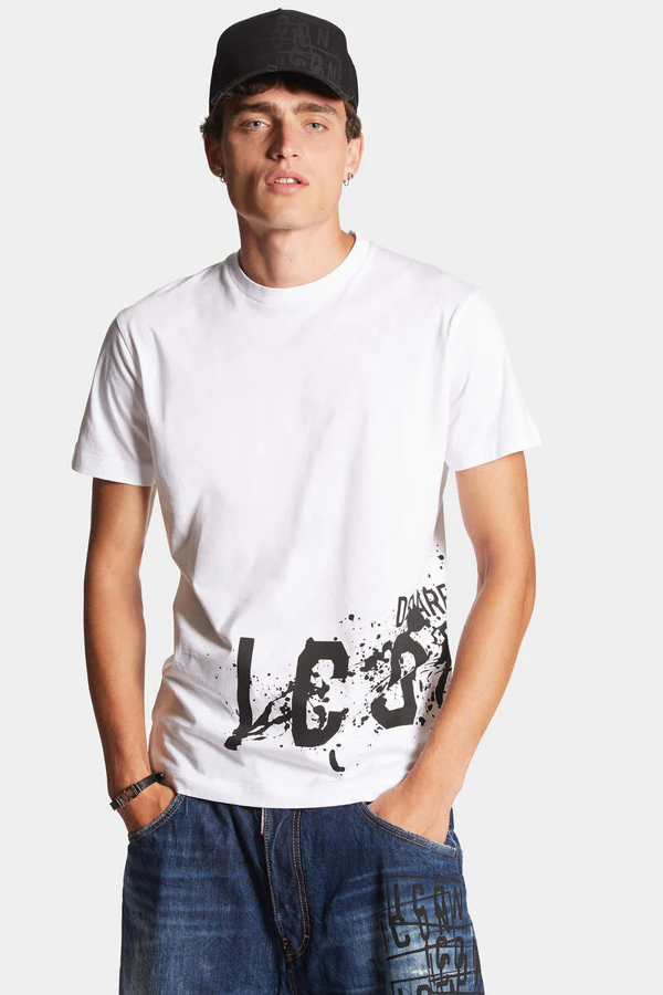 Dsquared2 Cool Fit Large Icon Paint Splatter Logo T-Shirt - White