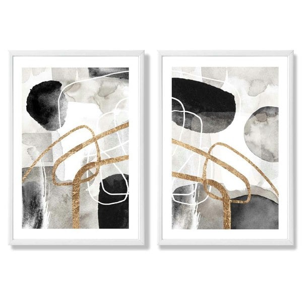 Sage Green Geometric Pineapple Fruit Set of 2 Art Prints with White Frame