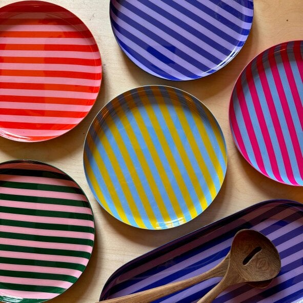 Love Frankie Medium Stripy Plates - 5 Colours Available