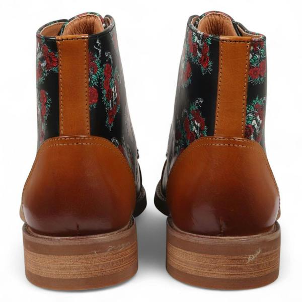 Justin Reess Men's Brown Floral Leather Oxford Ankle Boots - Adam Skull