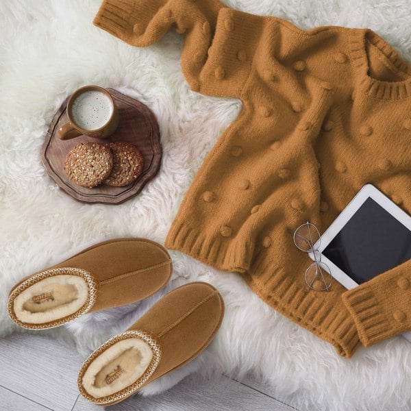 VIVA Mia: Women's Platform Sheepskin Lined Slip Ons Anti Slip Rubber Soles